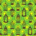 Ramadan lantern stay many bright seamless pattern