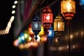 ramadan lanterns illuminated in the night