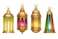 Ramadan lanterns. Muslim islamic vintage lamps 3d realistic vector illustrations