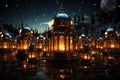 Ramadan, lanterns sitting on top of a snow covered ground.