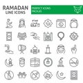 Ramadan line icon set, islamic holiday symbols collection, vector sketches, logo illustrations, islam icons, muslim day Royalty Free Stock Photo