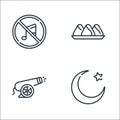 ramadan line icons. linear set. quality vector line set such as crescent, cannon, samsa