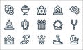 Ramadan line icons. linear set. quality vector line set such as half moon, candle, mosque, salah, alms, window, sun, window, dates