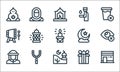 ramadan line icons. linear set. quality vector line set such as kaaba, mosque, muslim, gift, beads, bedug, half moon, ablution,