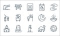 ramadan line icons. linear set. quality vector line set such as noon, muslimah, mosque, camel, muslim, light, crescent moon, Royalty Free Stock Photo