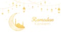 Ramadan luxury background. Islamic background with a combination of shining gold lanterns, crescent moon and mosque, suitable for Royalty Free Stock Photo
