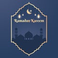 Ramadan luxury background. Islamic background with a combination of shining gold lanterns, crescent moon and mosque, suitable for Royalty Free Stock Photo