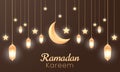 Ramadan luxury background. Islamic background with a combination of shining gold lanterns, crescent moon and mosque, suitable for Royalty Free Stock Photo