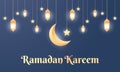 Ramadan luxury background. Islamic background with a combination of shining gold lanterns, crescent moon, suitable for posters, Royalty Free Stock Photo