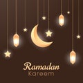 Ramadan luxury background. Islamic background with a combination of shining gold lanterns, crescent moon, Suitable for posters, Royalty Free Stock Photo