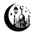 Ramadan mosque and crescent moon hand drawn