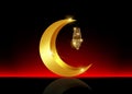 Ramadan mubarak background. Ramadan Kareem greeting card design with half moon and gold lantern. Vector Golden moon isolated Royalty Free Stock Photo