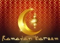 Ramadan mubarak background. Ramadan Kareem greeting card design with half moon and gold lantern. Vector Golden moon Royalty Free Stock Photo
