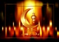 Ramadan mubarak background. Ramadan Kareem greeting card design with half moon and lantern illustration. Golden lamp color