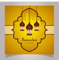 Ramadan Mubarak beautiful Yellow design with Hanging islamic lantern, Masjid & pattern