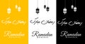 Ramadan mubarak handwritten arabic calligraphy with lanterns on three different backgrounds