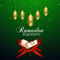 Ramadan mubarak islamic festival with golden lantern and quaran the holy book of islamic Royalty Free Stock Photo