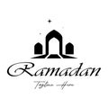 Ramadan Mubarak logo with lantern elements, crescent moon and star mosque building, Islamic calligraphy pattern, for business, Royalty Free Stock Photo