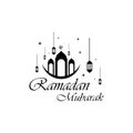 Ramadan Mubarak logo with lantern elements, crescent moon and star mosque building, Islamic calligraphy pattern, for business, Royalty Free Stock Photo