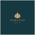 Ramadan Mubarak logo with lantern elements, crescent moon and star mosque building, Islamic calligraphy pattern, for business, Royalty Free Stock Photo