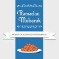 Ramadan Mubarak Wishes With Dates Fruit In Plate On Blue And Gray