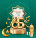 Realistic ramadan kareem with podium sale discount banner