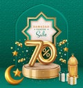 Realistic ramadan kareem with podium sale discount banner