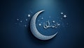 Ramadan night Ornate minaret illuminated by crescent moon and lantern generated by AI