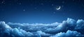 Ramadan night sky tranquil crescent moon, shimmering stars, inspiring reflection and serenity.