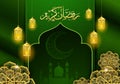 Green Ramadan Kareem or eid mubarak arabic calligraphy greeting card.