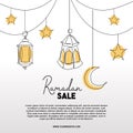 Ramadan sale banner with decorative lantern, moon, and star. Islamic greeting template vector illustration Royalty Free Stock Photo