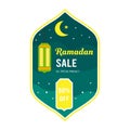 Ramadan sale with lamp and yellow moon star white blink and gradation green with yellow outline