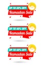 Ramadan sale origami red label set. Sale 30%, 40%, 50% off discount Royalty Free Stock Photo