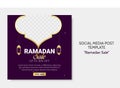 Ramadan Sale social media post template. Web banner advertising with purple and golden color style for greeting card, voucher, Royalty Free Stock Photo
