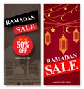 Ramadan sale vector web poster designs set with mosque