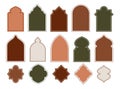 Ramadan shapes. Islam elements of Arab mosque. Door stickers and Arabian arch frame. Muslim oriental silhouette