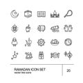 Ramadan Sign Black Thin Line Icon Set. Vector