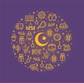 Ramadan Sign Round Design Template Thin Line Icon Banner. Vector