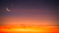 Ramadan Sky Moon Night Background Islam Crescent Moon Star Blue Orange Gold Glow Sky Dusk Sunset, Mubarak Dua, Ramadan Muslim