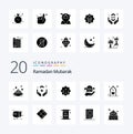 20 Ramadan Solid Glyph icon Pack like charity mosque hand calligraphy mark