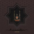 Ramadan square card with vector mosque illustration.