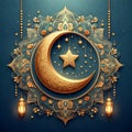 Ramadan template with the beautiful ornaments, crescent moon, stars, Islamic elements, ramadan athmosphere, flower Royalty Free Stock Photo