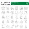 Ramadan thin line icon set, islamic symbols collection, vector sketches, logo illustrations, muslim signs linear