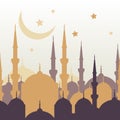 Ramadan vector greeting card with silhouette of golden mosque, m