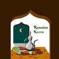 Ramadan vector illustration with fast food concept indoor
