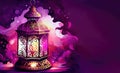 ramadan watercolor background, lantern, lamp card, ai generation