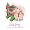 Flat ramadan praying illustration, mosque and holy book of the koran Royalty Free Stock Photo