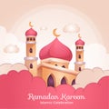 Flat eid al-fitr - eid mubarak with cute pink mosque Royalty Free Stock Photo