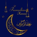 RamadhanRamadan Kareem vector card with 3d golden crescent and lanterns. Royalty Free Stock Photo