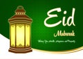 Eid Mubarak Ramadhan Green Greeting Card with Lantern and Wishes